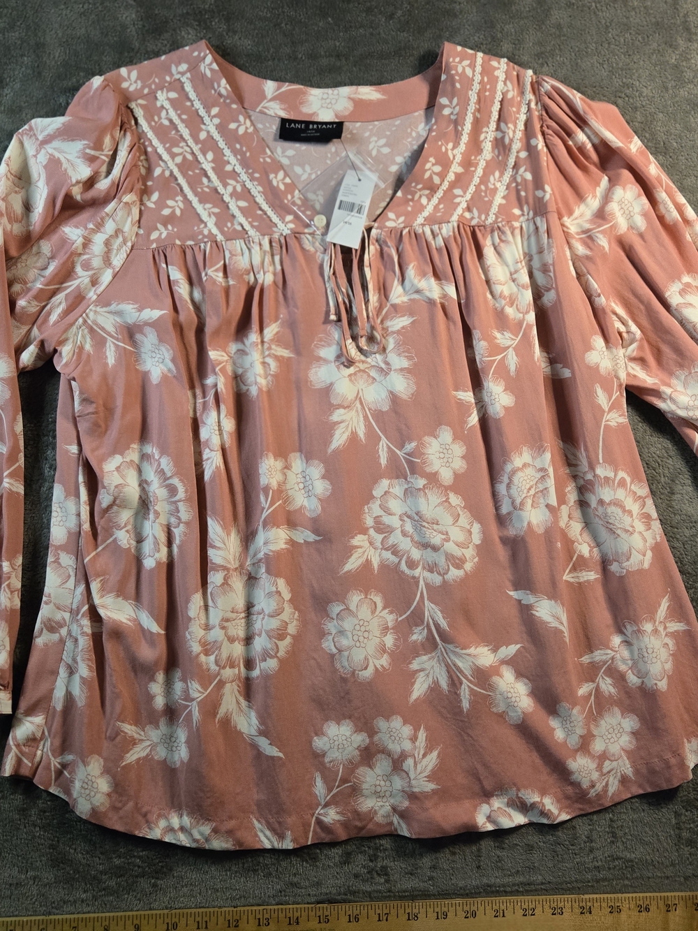 Lane Bryant Pink Floral Peasant Blouse